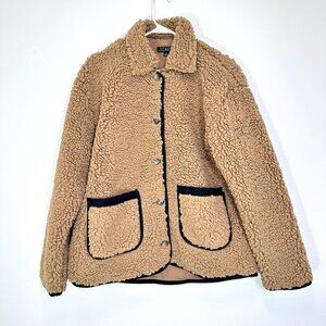J. Crew Faux sherpa Barn Jacket Camel Brown Size Medium - washed but never worn